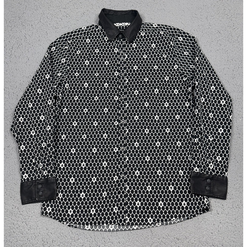 Rock Roll-n-Soul Shirt Mens Large Black Skull Geometric Long Sleeve Button Up